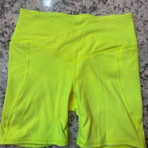 Fabletics Neon Yellow Crossover Biker Shorts Small